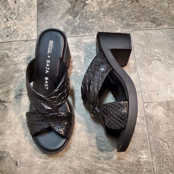 Melissa x Baja East Collab Black Python Strappy Block Heel Slide PVC Sandals 7 - Picture 2 of 8